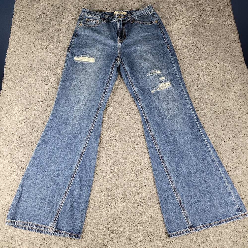 Rock & Roll Denim Jeans Womens 29x32 Blue Palazzo Flare High Rise Distressed‎